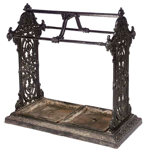 A VICTORIAN BLACK PAINTED CAST-IRON UMBRELLA STAND