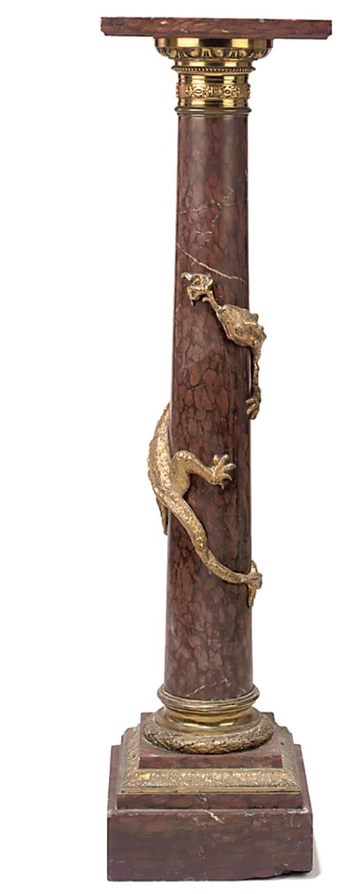 A GILT-BRASS MOUNTED ROUGE GRIOTTE MARBLE PEDESTAL COLUMN
