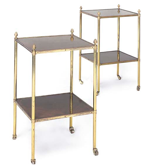 A PAIR OF BRASS KINGWOOD ETAGERES