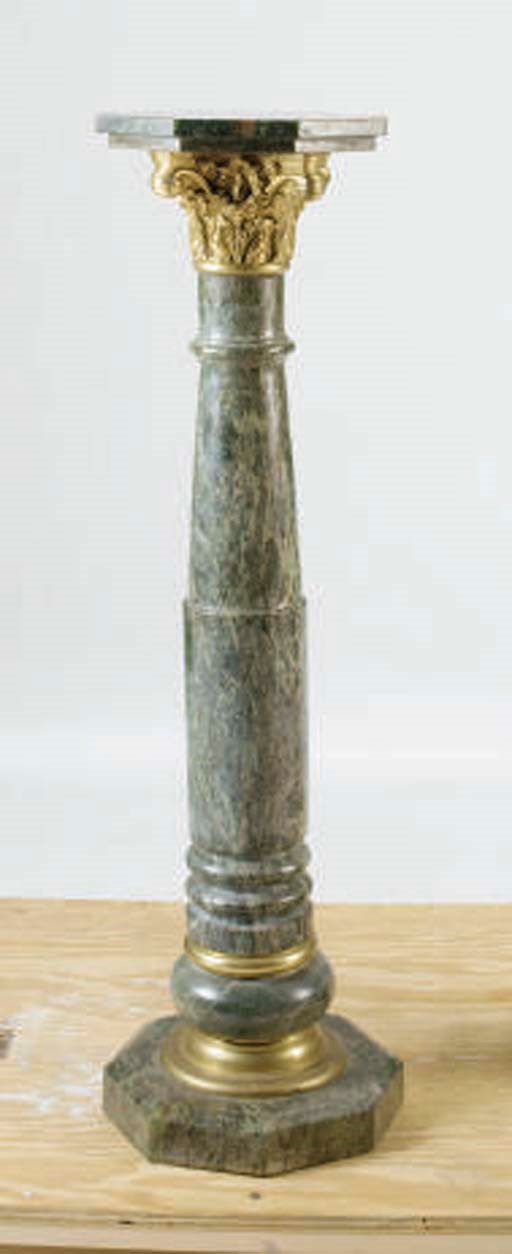 A PAIR OF GREEN MARBLE AND GILT-BRONZE-MOUNTED PEDESTALS,