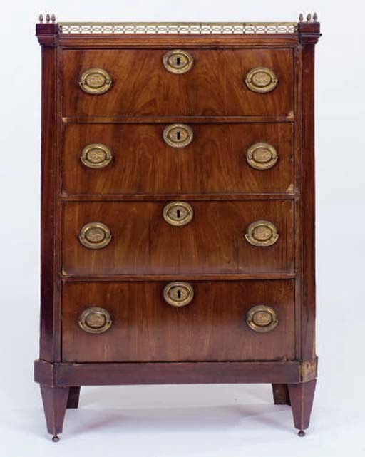 A BALTIC MAHOGANY BRASS-MOUNTED CHEST OF DRAWERS,