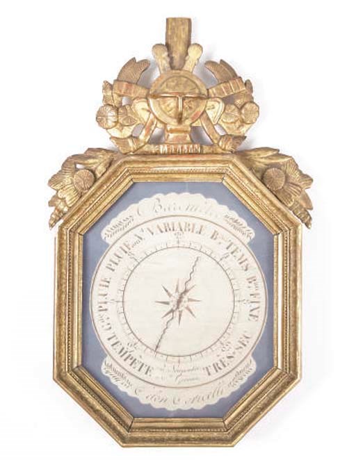 A FRENCH PROVINCIAL GILTWOOD BAROMETER,