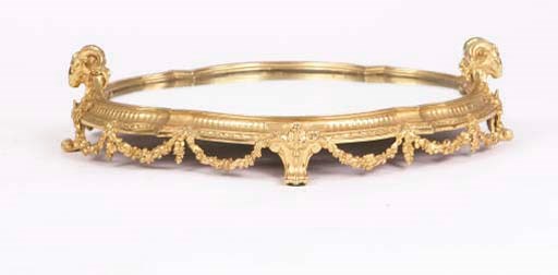 A LOUIS XVI STYLE OVAL GILT-BRONZE AND MIRRORED TABLE PLATAEU,