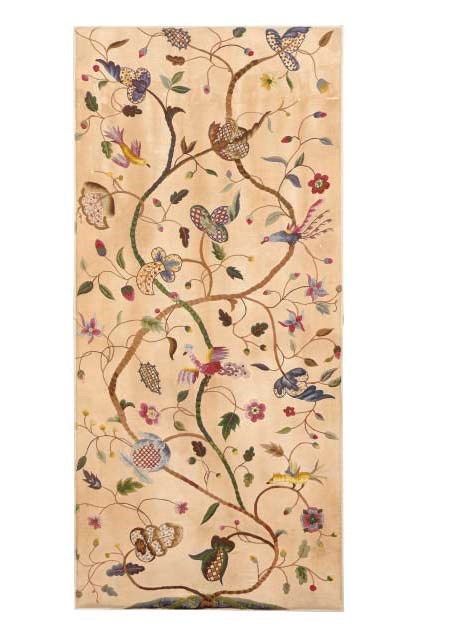TWO PAIRS OF WILLIAM AND MARY STYLE CREWELWORK HANGINGS,