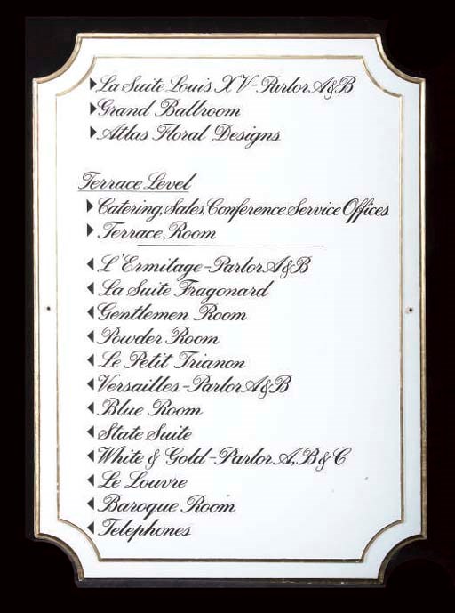 A COLLECTION OF EIGHT WHITE PARCEL GILT SIGNS,