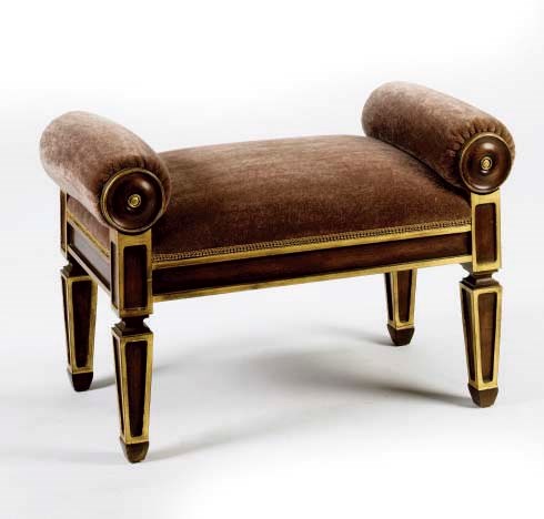 A GROUP OF THREE WILLIAM IV GRAIN PAINTED AND PARCEL GILT DECORATED WINDOW BENCHES COVERED IN MOHAIR,