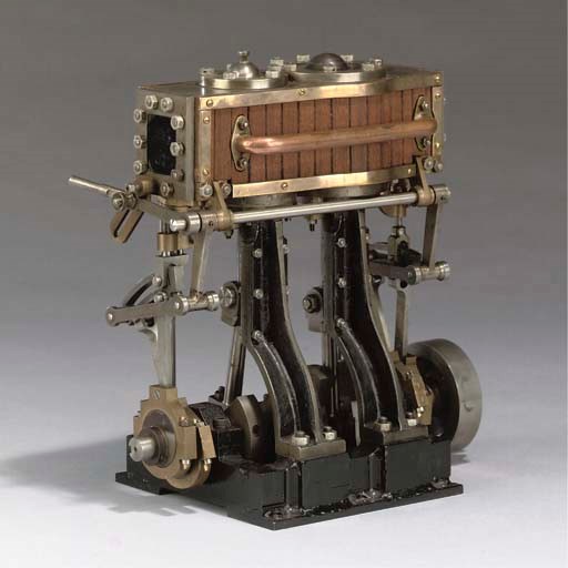 A model Stuart No. 3 twin cylinder compound vertical reversing marine engine,