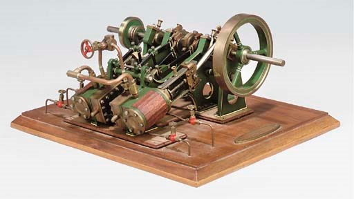 A model twin cylinder inclined reversing paddle engine,