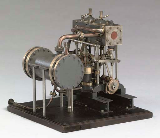 A well engineered model Stuart six pillar twin cylinder compound condensing reversing marine engine,