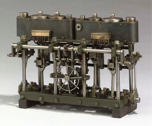 An unusual model eight-pillar, four-cylinder triple expansion marine engine,