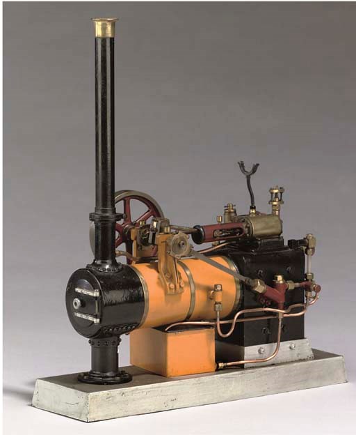 An approx ¾in.: 1ft scale model of a single cylinder overtype stationary engine,