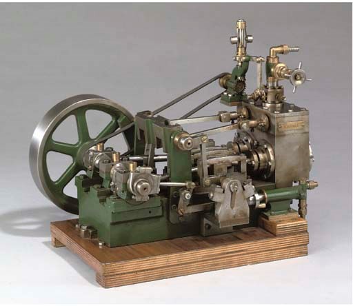A model twin cylinder horizontal reversing stationary engine,