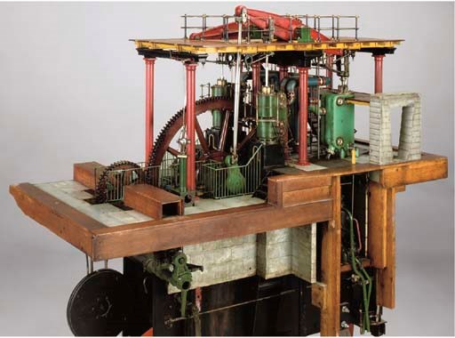 A detailed large-scale full working miniature of the Yates & Thom double-beam McNaught compound jet condensing mill engine originally built in the Fulledge Mill, Burnley