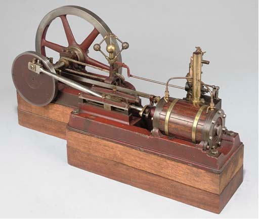 A late 19th-century model single cylinder horizontal "S" frame mill engine,