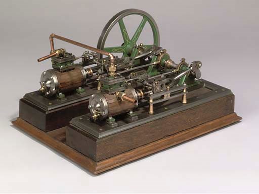 A well engineered late 19th-century model twin cylinder horizontal mill engine,