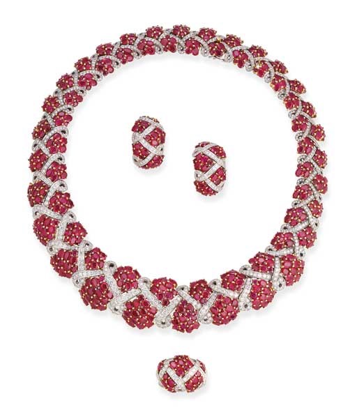 A RUBY AND DIAMOND SUITE OF JEWELLERY, BY DAVID MORRIS