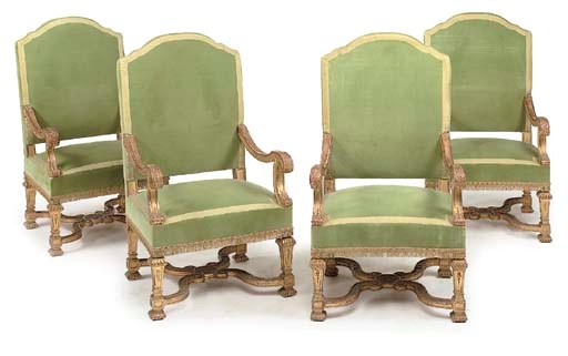 A SET OF FOUR ROYAL PALACE GILTWOOD ARMCHAIRS