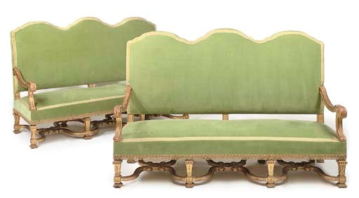 A PAIR OF ROYAL PALACE GILTWOOD SOFAS