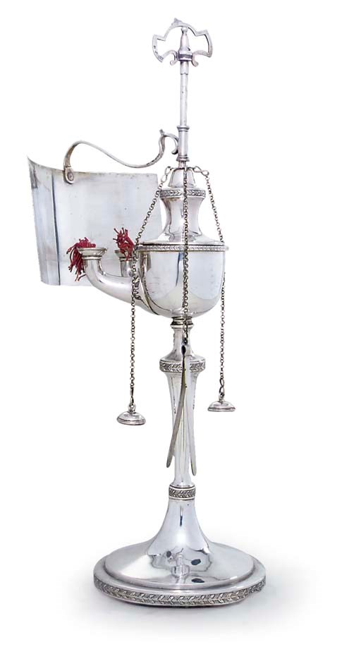 A CONTINENTAL SILVER-PLATED LIBRARY LAMP
