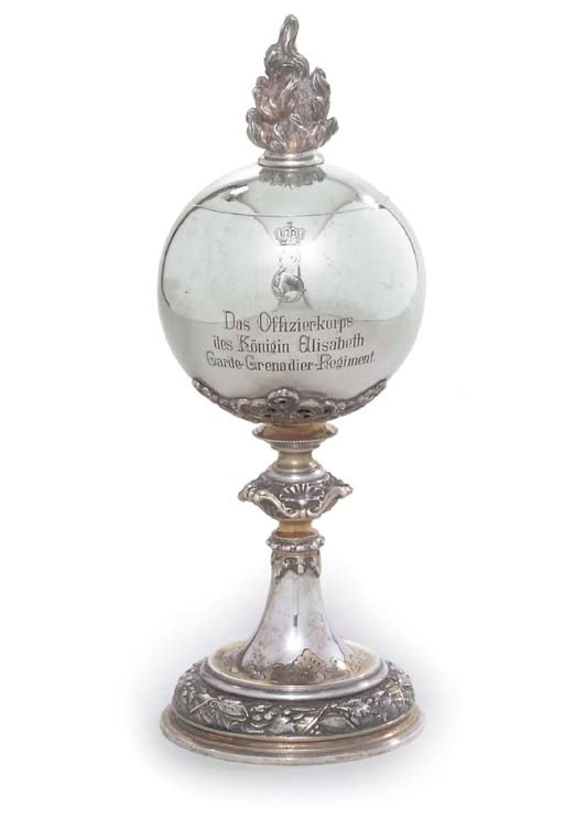 A GERMAN SILVER REGIMENTAL PRESENTATION CUP AND COVER