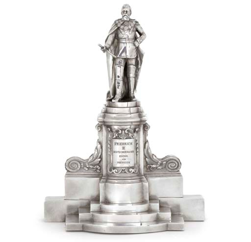 A GERMAN SILVER STATUETTE OF EMPEROR FREDERICK III OF GERMANY