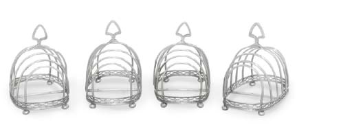 A SET OF EIGHT SILVER-PLATED TOAST-RACKS