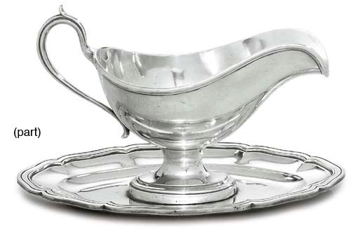A SET OF THREE FRENCH SILVER-PLATED SAUCEBOATS AND STANDS