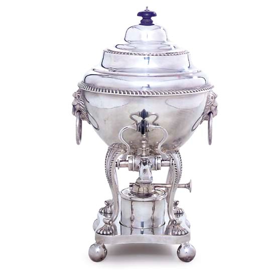 A SILVER-PLATED HOT-WATER URN