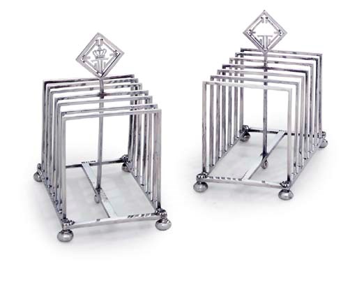 A PAIR OF GEORGE V SILVER TOAST-RACKS
