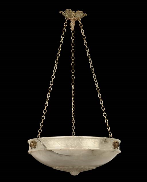 AN ALABASTER THREE-LIGHT PLAFONNIER