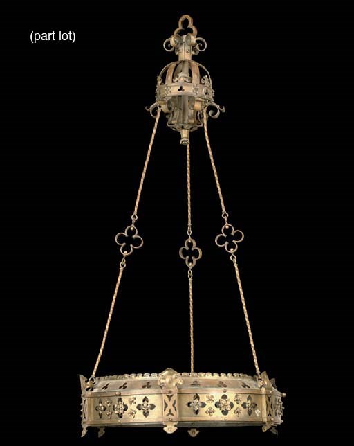 A VICTORIAN BRASS PIERCED HANGING LIGHT