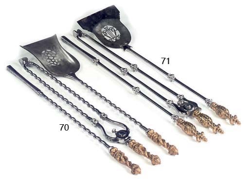 A SET OF THREE STEEL AND GILT-BRONZE FIRE-IRONS