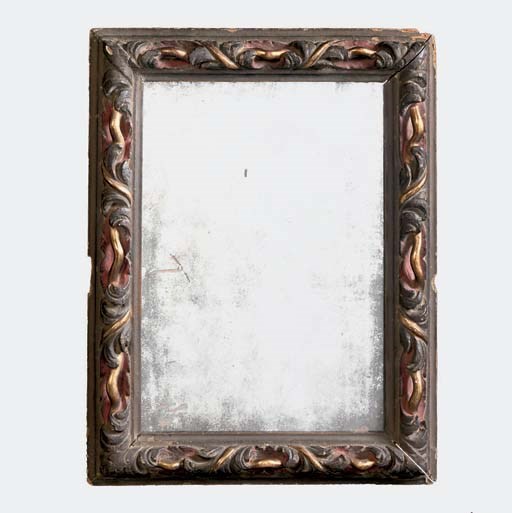 A PAIR OF ITALIAN PARCEL GILT AND PAINTED MIRRORS