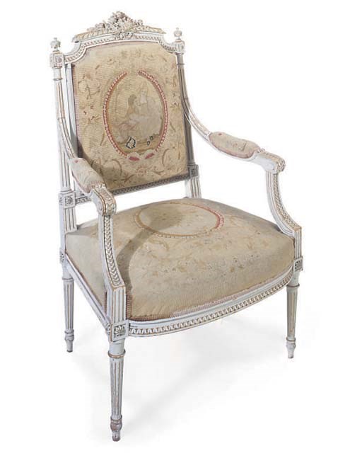 A WHITE PAINTED FAUTEUIL