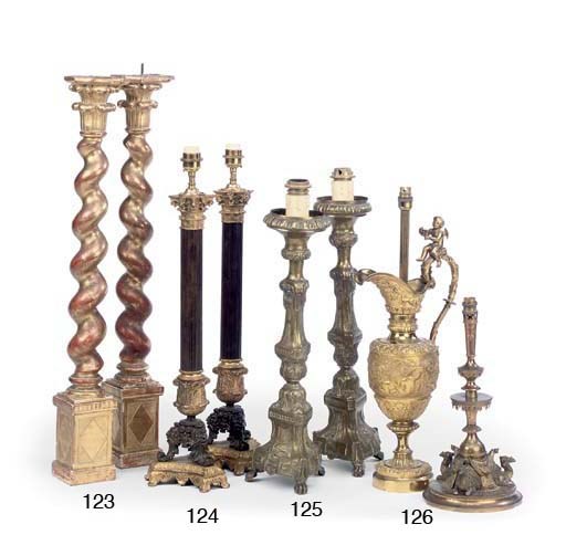 A GILT-BRONZE EWER TABLE LAMP