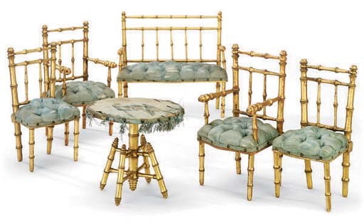 A FRENCH SUITE OF GILTWOOD MINIATURE FURNITURE