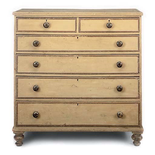 AN EARLY VICTORIAN CREAM PAINTED PINE CHEST