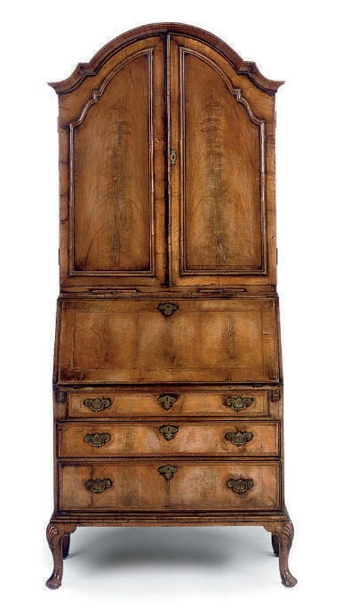 A WALNUT BUREAU BOOKCASE