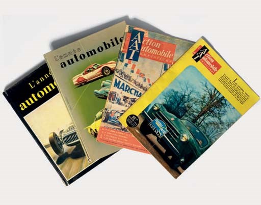 L'Année Automobile; un lot d'annuels dont le rare 1953, 1955-56, 1956-57, 1957-58, 1958, 1959-60, et 1965-66; avec un lot de L'Action Automobile et Touristique, magazines datant de juin 1950 à février 1954; en français; états variable.