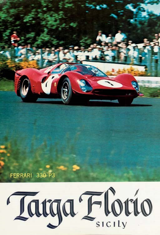 Targa Florio; une affiche originale des années 1960  représentant une Ferrari 330 P3.