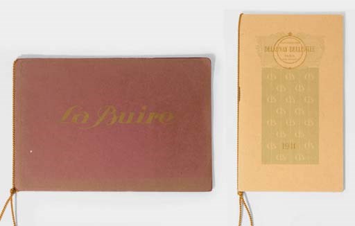 Delaunay-Belleville; un catalogue de vente rare présentant toute la gamme de l'année 1911; avec texte complet de présentation et spécifications illustrées par des photographies; couvertures souples, reliure cousue, publié par Draeger frères à Paris en 1911; dont une brochure pour la Buire présentant la gamme de 1923; illustrations artistiques; couvertures souples, reliure cousue; imprimé par l'Automobiliste.