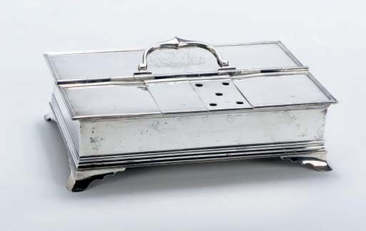 A GEORGE III SILVER INKSTAND,