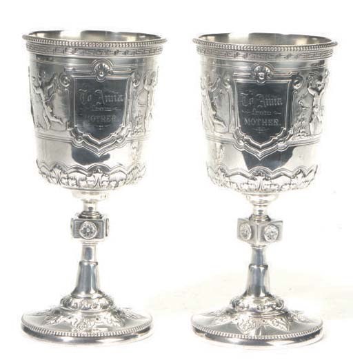 A PAIR OF ENGLISH SILVER GOBLETS,