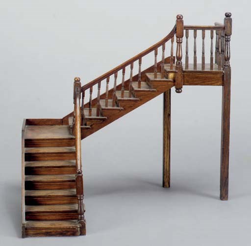 AN ENGLISH STAINED WOODEN MODEL OF STAIRCASE,