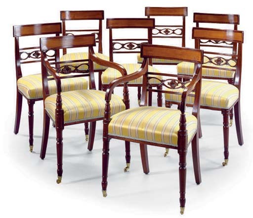 A SET OF EIGHT REGENCY MAHOGANY DINING-CHAIRS,