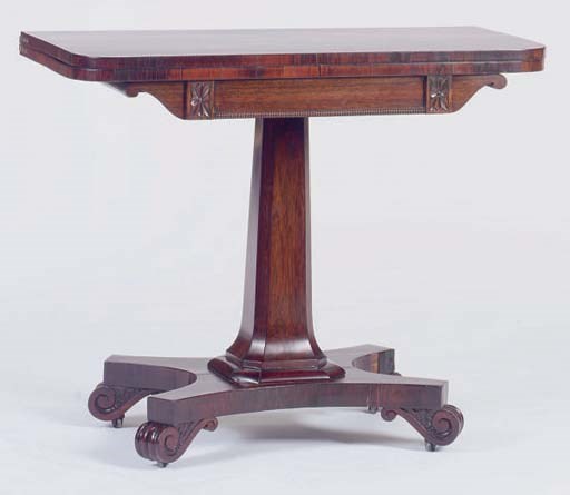 A WILLIAM IV ROSEWOOD FOLD-OVER GAMES TABLE**,