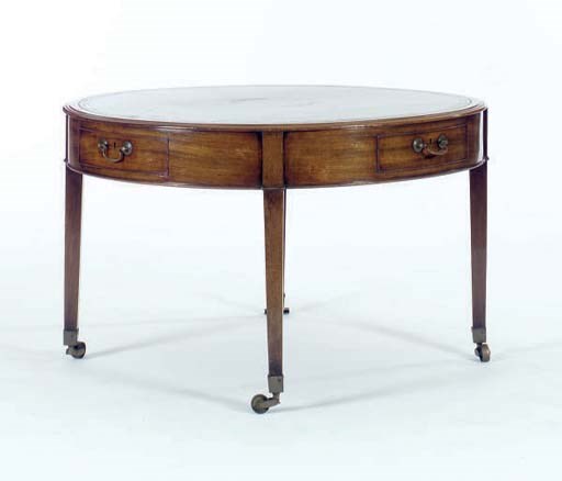 A GEORGE III MAHOGANY CIRCULAR DRUM TABLE,