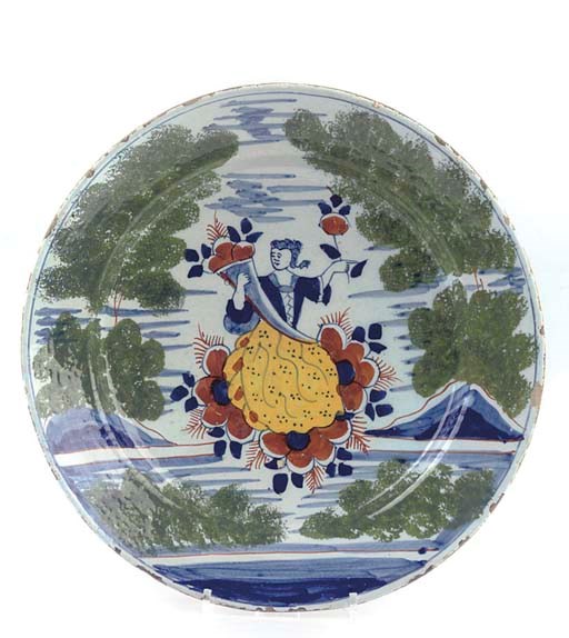 A DUTCH DELFT POLYCHROME DISH