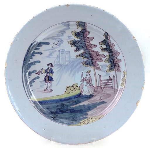 A LIVERPOOL DELFT POLYCHROME PLATE