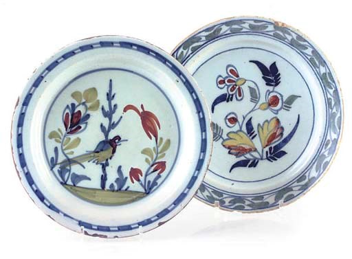 TWO LONDON DELFT POLYCHROME PLATES